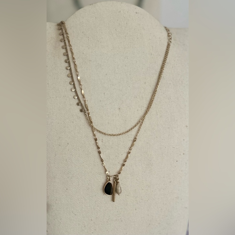 a.n.a tigers eye and jasper goldtone layer necklace - NWT 18-21” with adj clasp